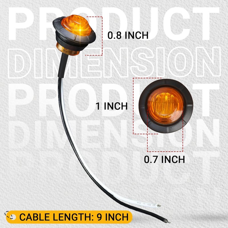 TMH 30 Pcs 3/4 Inch 10 Amber + 10 Red + 10 White Light 3 LED Clearance Markers Side Marker Indicator Lights Mini Round Front Rear with Grommet for Truck Trailer Lorry Bus 12V DC - Image 4