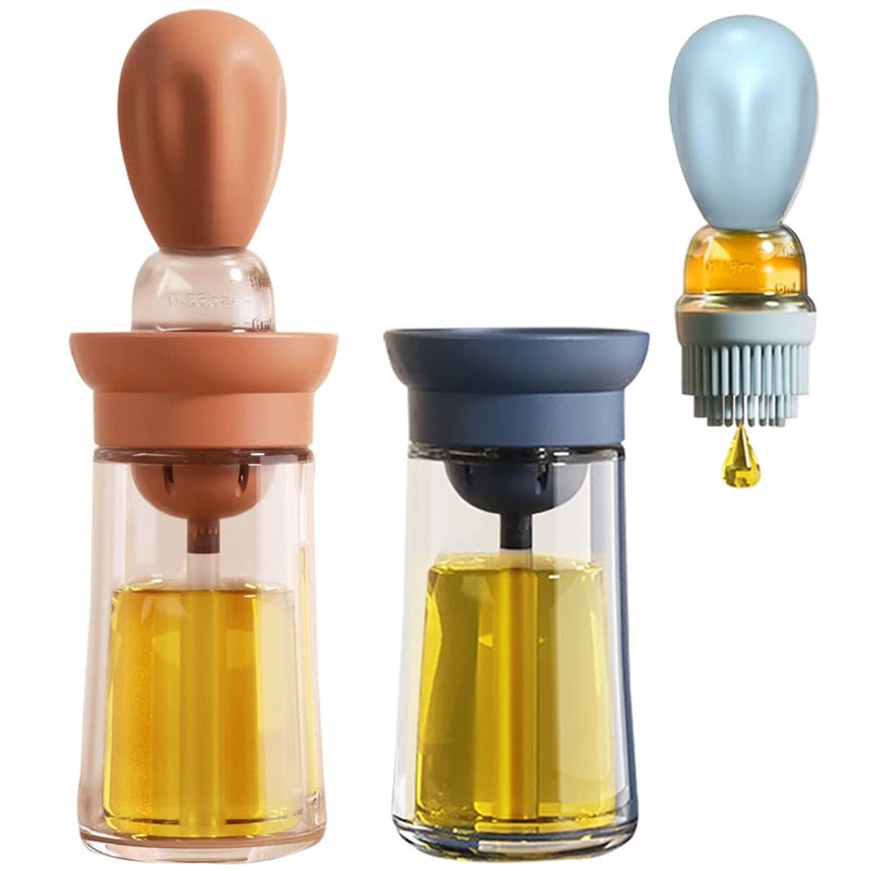 Oil Dispenser with Brush  2 Pack Glass Olive Oil Dispenser Bottle with Basting Brush for Cooking Frying Baking Kitchen 180ml TOB21 BlueRed