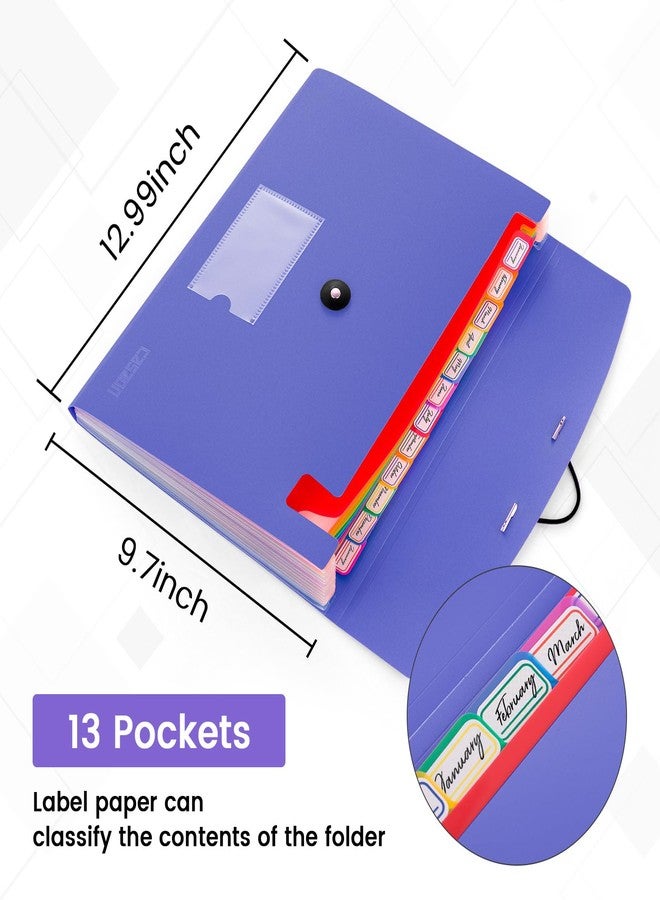 CASAON 13 Pocket Expanding File Folder Accordian File Organizer, A4 Letter Size Paper Document Receipt Holder for School Office Supplies, Purple Blue - Image 2