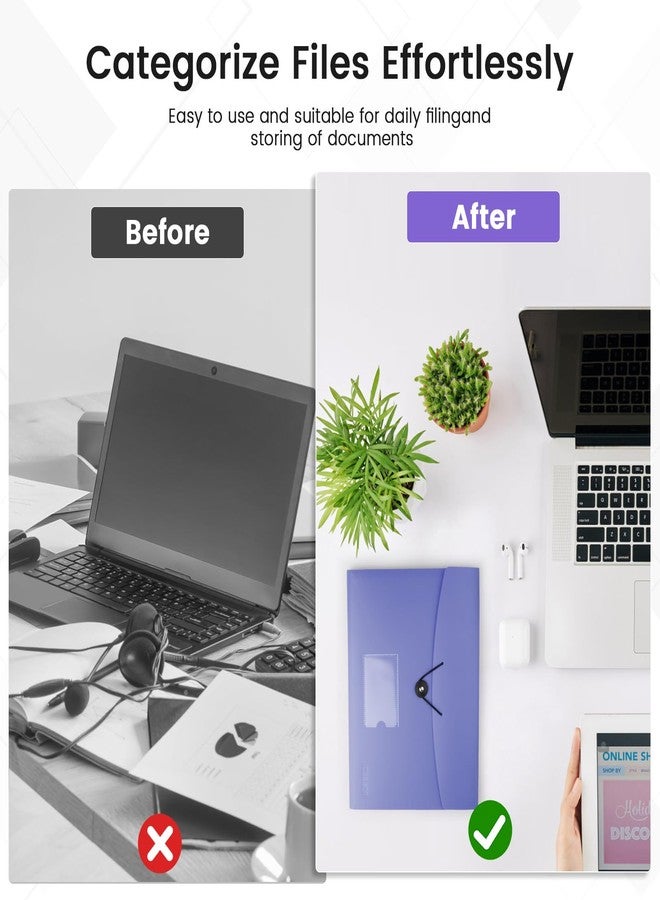 CASAON 13 Pocket Expanding File Folder Accordian File Organizer, A4 Letter Size Paper Document Receipt Holder for School Office Supplies, Purple Blue - Image 4