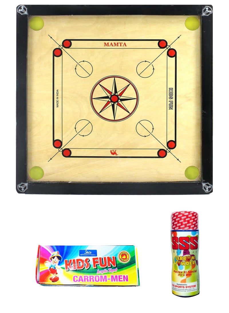 Carrom Board, 24x24x1.5Inches, Black and Brown Surface with Plastic Coins, Plywood Surface, and Hardwood Borders- "Made In India" - Image 1