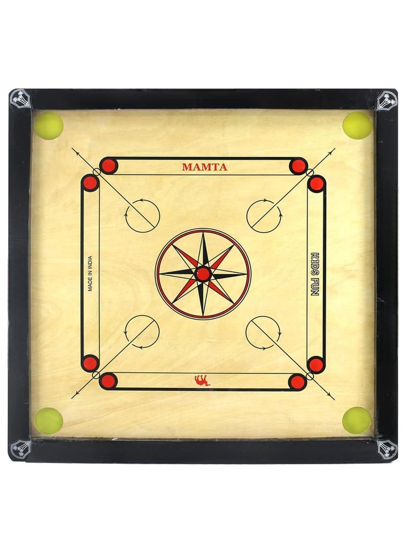 Carrom Board, 24x24x1.5Inches, Black and Brown Surface with Plastic Coins, Plywood Surface, and Hardwood Borders- "Made In India" - Image 3