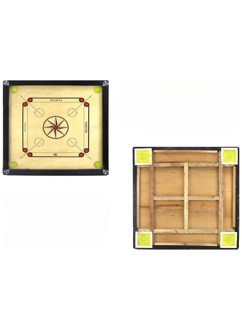 Carrom Board, 24x24x1.5Inches, Black and Brown Surface with Plastic Coins, Plywood Surface, and Hardwood Borders- "Made In India" - Image 2