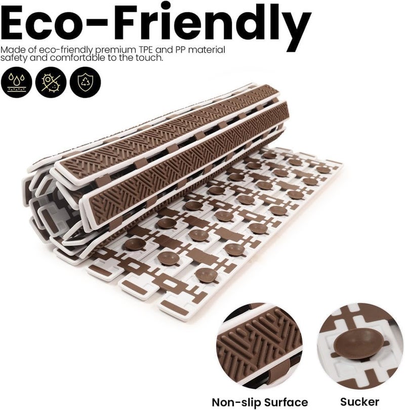 RichAxis PVC Anti Skid Mat For Bathroom Anti Slip Bathroom Mat Shower Area Anti Skid Mats With Suction Cups And Drain Holes For Bathtub Floor Mat (68X38 Cm,Brown) - Image 4