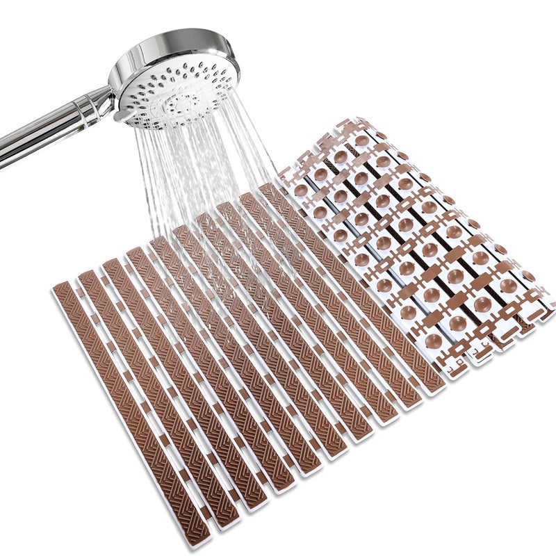 RichAxis PVC Anti Skid Mat For Bathroom Anti Slip Bathroom Mat Shower Area Anti Skid Mats With Suction Cups And Drain Holes For Bathtub Floor Mat (68X38 Cm,Brown) - Image 1