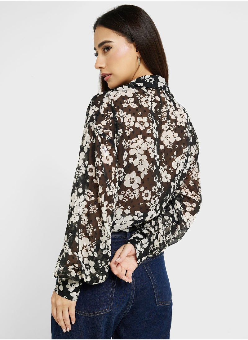 NEW LOOK - Tie Detail Printed Shirt - Image 1