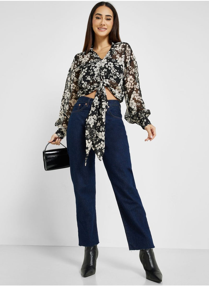 NEW LOOK - Tie Detail Printed Shirt - Image 1