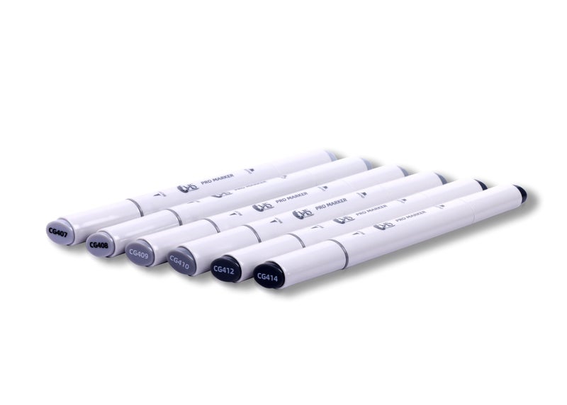 HAKIM'S HS Twin Tip Brush Pro Markers Set Of 6 - Cool Gray - Image 2