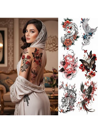 الوشم المؤقت Synsyb ، مجموعة كبيرة من تصميمات الحيوانات والزهور المقاومة للماء ، نقل الفن الأسود والملون للرجال والنساء - view 2