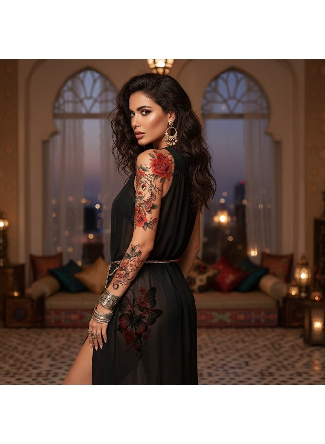 سنسيب الوشم المؤقت Synsyb ، مجموعة كبيرة من تصميمات الحيوانات والزهور المقاومة للماء ، نقل الفن الأسود والملون للرجال والنساء - Image 3