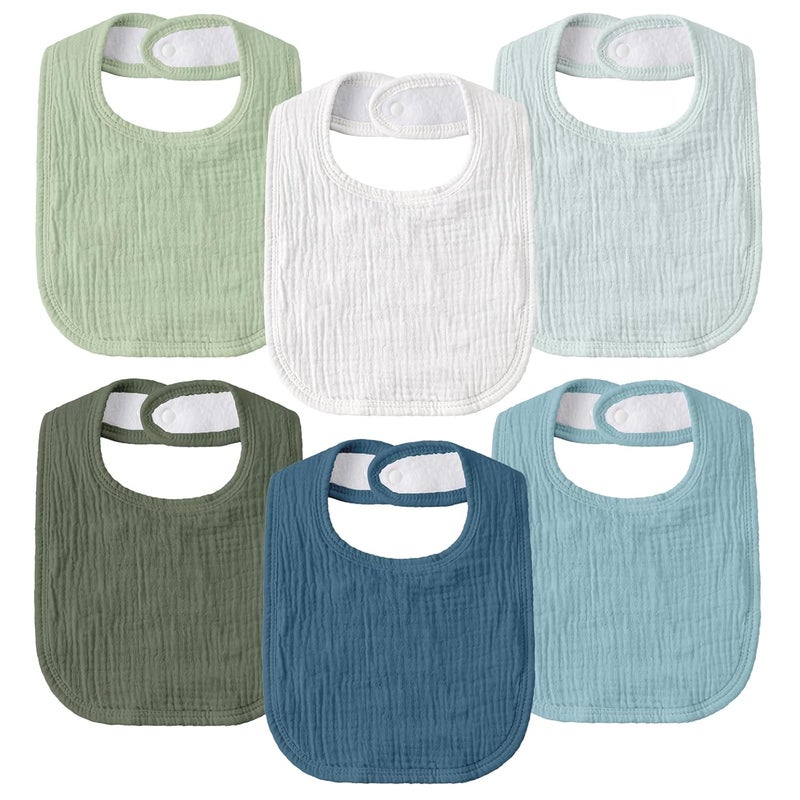 Muslin Drool Bibs for Boys Girls 6 Pack - Adjustable Baby Bibs for Drooling and Teething - Image 1