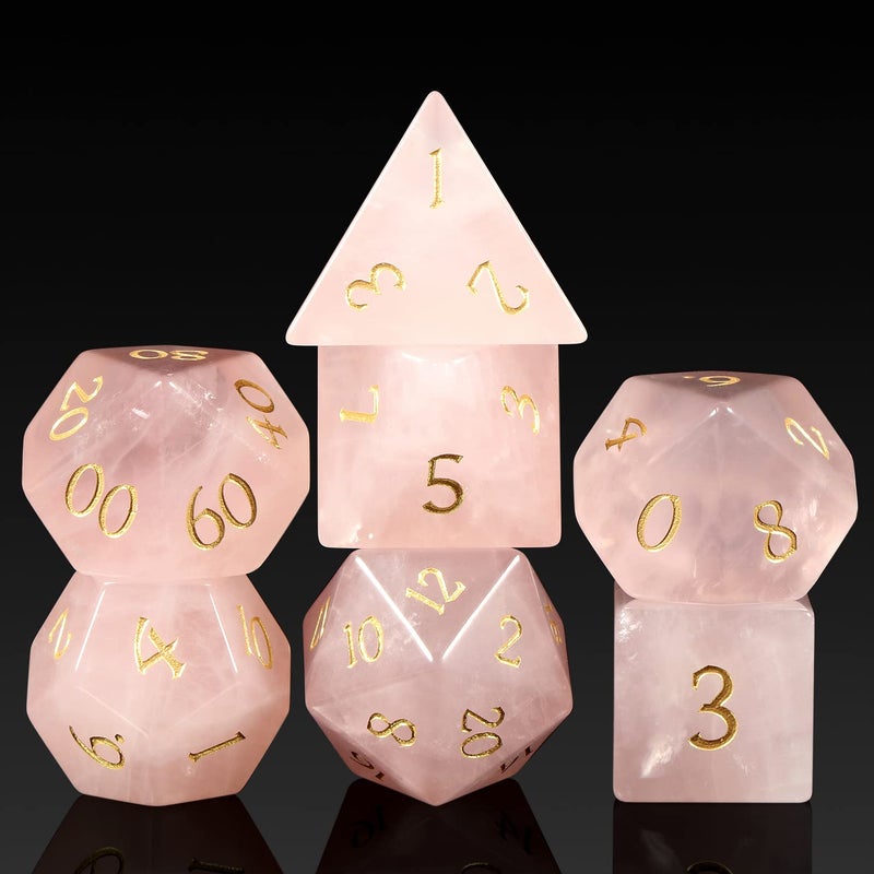 DNDND Pink Quartz DND Dice Set DNDND 7 PCS Natural Crystal DD Dice with Gorgeous Gift Case for Dungeons and Dragon Tabletop Game Pink Quartz - Image 3