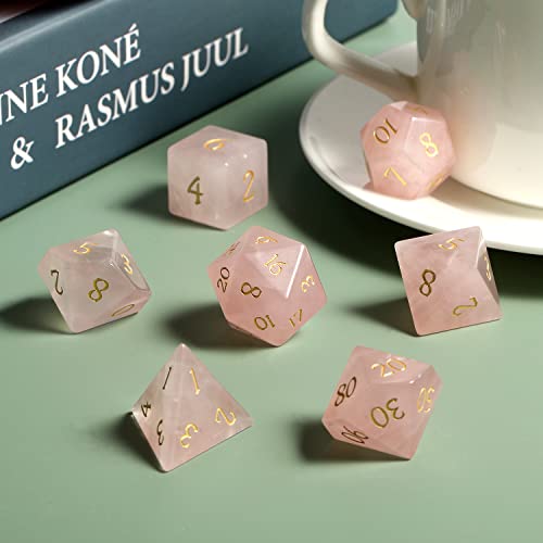 DNDND Pink Quartz DND Dice Set DNDND 7 PCS Natural Crystal DD Dice with Gorgeous Gift Case for Dungeons and Dragon Tabletop Game Pink Quartz - Image 5