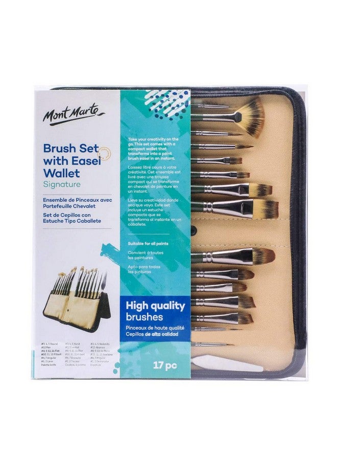 Mont Marte Mont Marte Signature Brush Set with Wallet, 17 Piece, Suitable for Oil, Acrylic, Watercolor and Gouache Paint, Easel Wallet Included  - Image 1