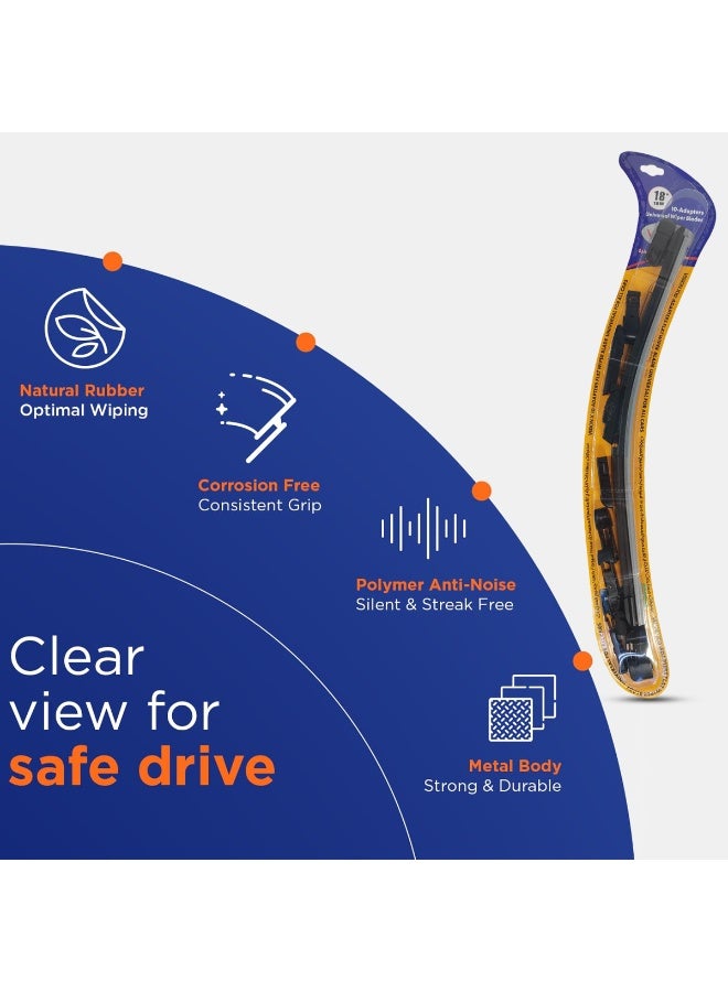 Vision X 18 Inch Flat Wiper Blades Universal Fit All Weather Windshield Wipers with 10 Adapters Frameless Design Streak Free Cleaning Pack of 2 - Image 5