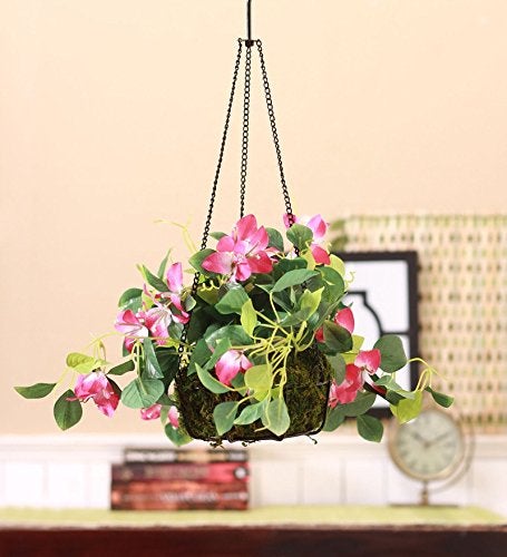 Fourwalls Decorative Polyester Artificial Bougainvillea Plant with Hanging Basket 40 cm Purple HANGING 23 CM BOUGAINVILLEA 1580PPL - Image 1