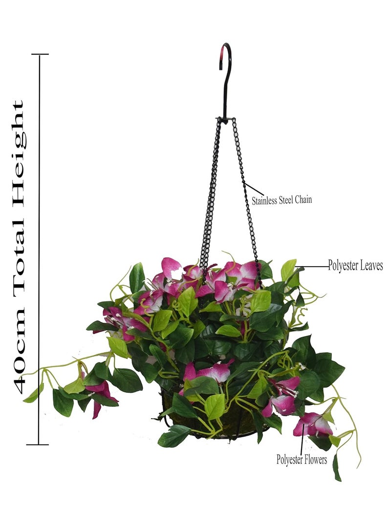 Fourwalls Decorative Polyester Artificial Bougainvillea Plant with Hanging Basket 40 cm Purple HANGING 23 CM BOUGAINVILLEA 1580PPL - Image 2