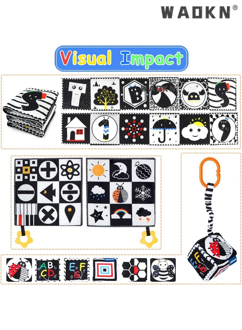 WAOKN Specially Designed 3-Piece Set of High Contrast Black and White Toys for Newborns, Based on Montessori Early Education Principles, Tummy Time Toys, Early Education Gifts for Babies Ages 0-9 Months  - Image 2
