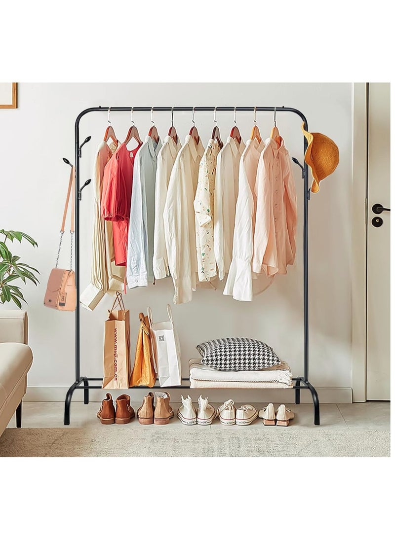 eBasket Double Metal Clothes Organizer and Rack with 4 Hooks (110x40x150cm) (Black) - Image 1