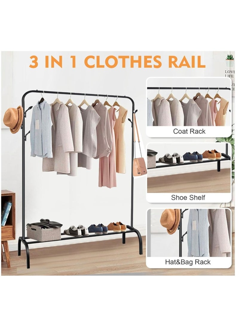 eBasket Double Metal Clothes Organizer and Rack with 4 Hooks (110x40x150cm) (Black) - Image 2