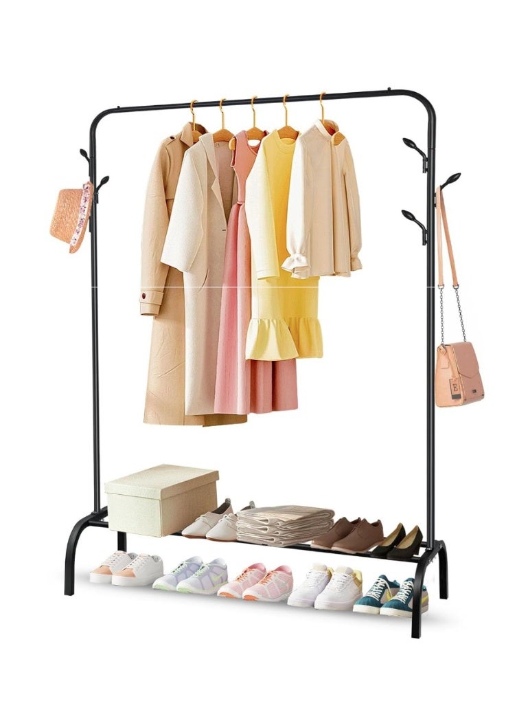 eBasket Double Metal Clothes Organizer and Rack with 4 Hooks (110x40x150cm) (Black) - Image 4