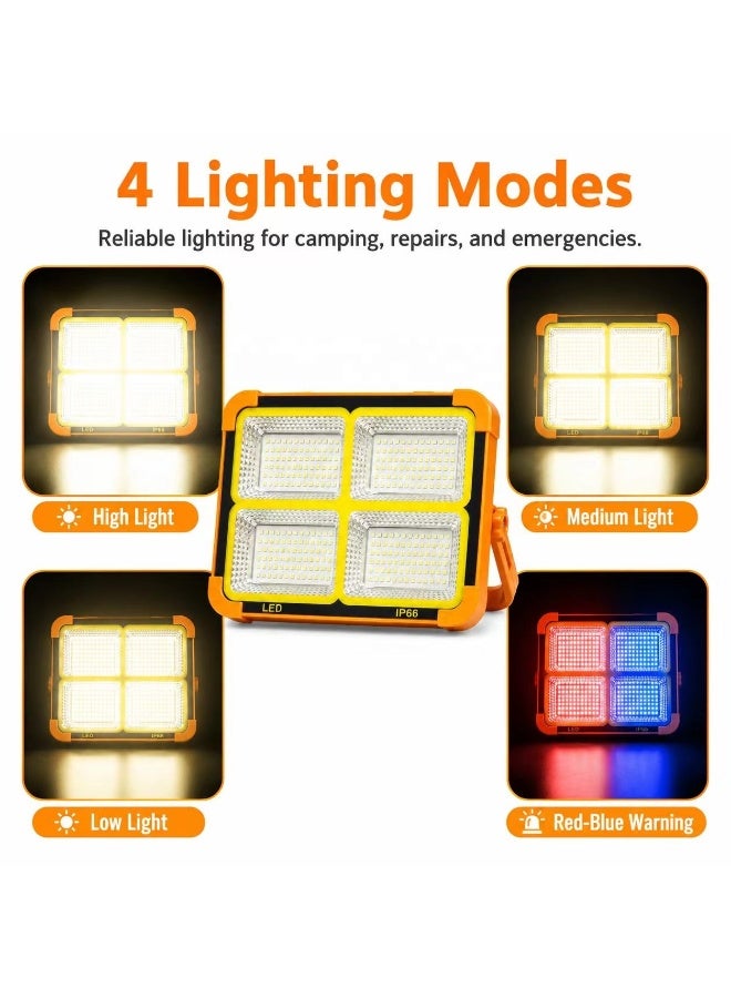 مصباح عمل شمسي محمول، كشاف LED قابل لإعادة الشحن مزود بـ 4 ألواح LED، شحن بالطاقة الشمسية وUSB من النوع C، بنك طاقة، مقاوم للماء بمعيار IP66، حامل مغناطيسي وحامل قابل للتعديل للجراج والمزرعة والفندق والفناء والتخييم وحالات الطوارئ - Image 3