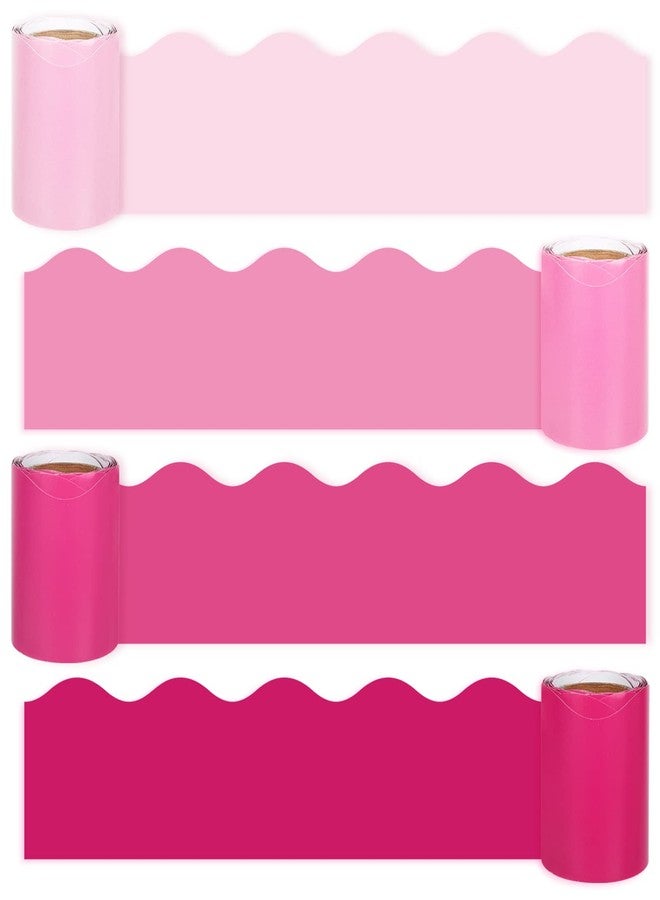 Whaline 65.6ft Valentine's Day Bulletin Board Borders 4 Rolls Pink Series Die-Cut Bulletin Board Strips Colorful Rolled Trim Stickers for School Classroom Office Chalkboard Decoration - Image 1