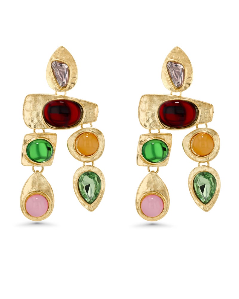 SNGIA 18K Gold Plated Dangle Boho Gemstone Earrings for Women by SNGIA, Boho Jewelry for Women, Dangling Large Big Unique Vintage Earrings for Women, Trendy Bohemian Handmade CZ Jewelry Gifts - Image 1