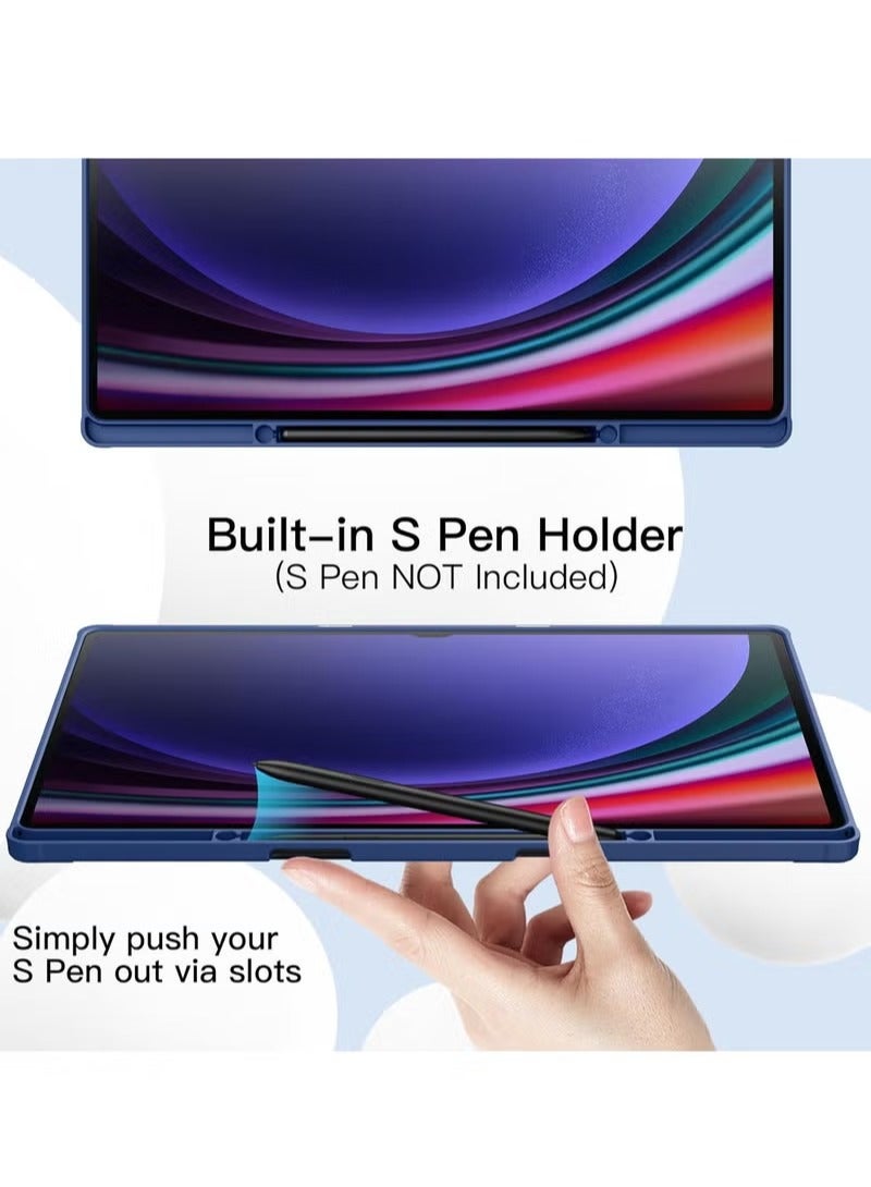 UMIXPRO Samsung Galaxy Tab S10 Ultra 14.6 Inch with S Pen Holder Soft TPU Tri Fold Stand Protective Tablet Cover Support S Pen Charging Auto Wake/Sleep Blue - Image 3