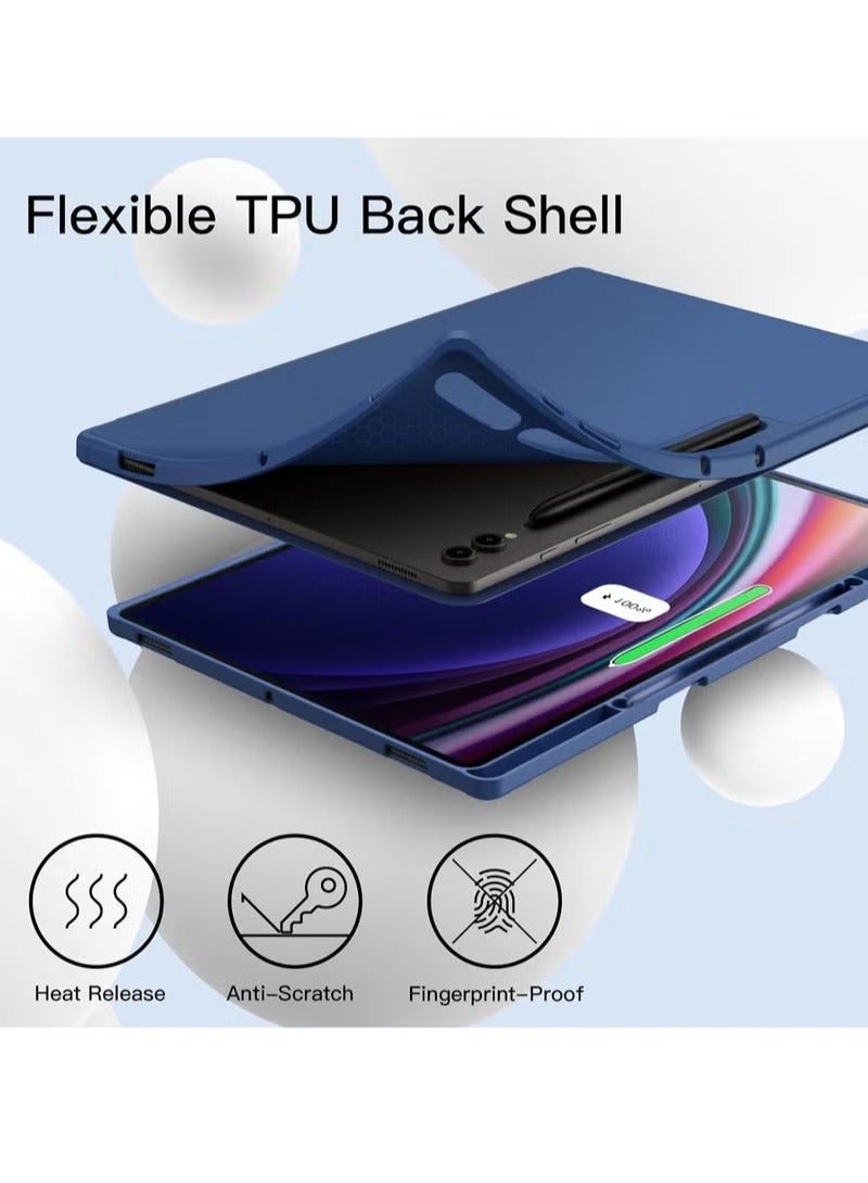 UMIXPRO Samsung Galaxy Tab S10 Ultra 14.6 Inch with S Pen Holder Soft TPU Tri Fold Stand Protective Tablet Cover Support S Pen Charging Auto Wake/Sleep Blue - Image 4