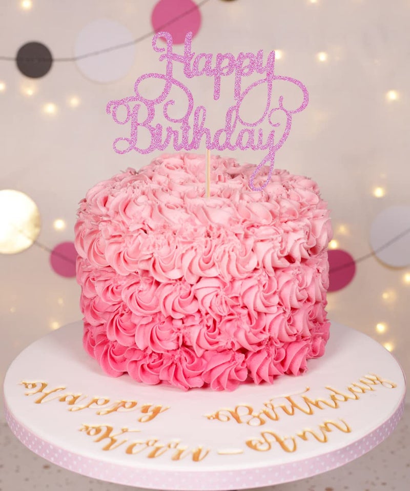 AHAORAY Happy Birthday Cake Topper - Pink Glitter Happy Birthday Cake Bunting Decor - Birthday Party Cake Decoration Supplies  for Photo Booth Props - Image 2