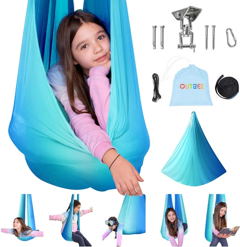 OUTREE Sensory Swing for Kids with 360° Swivel Hanger, Indoor Therapy Swing Great for Autism, ADHD, Sensory Processing Disorder, and Autistic Children (Blue/White) - Image 1
