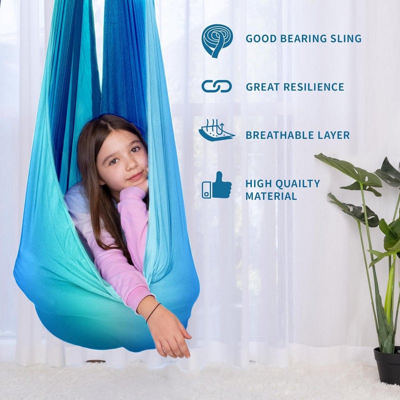 OUTREE Sensory Swing for Kids with 360° Swivel Hanger, Indoor Therapy Swing Great for Autism, ADHD, Sensory Processing Disorder, and Autistic Children (Blue/White) - Image 3
