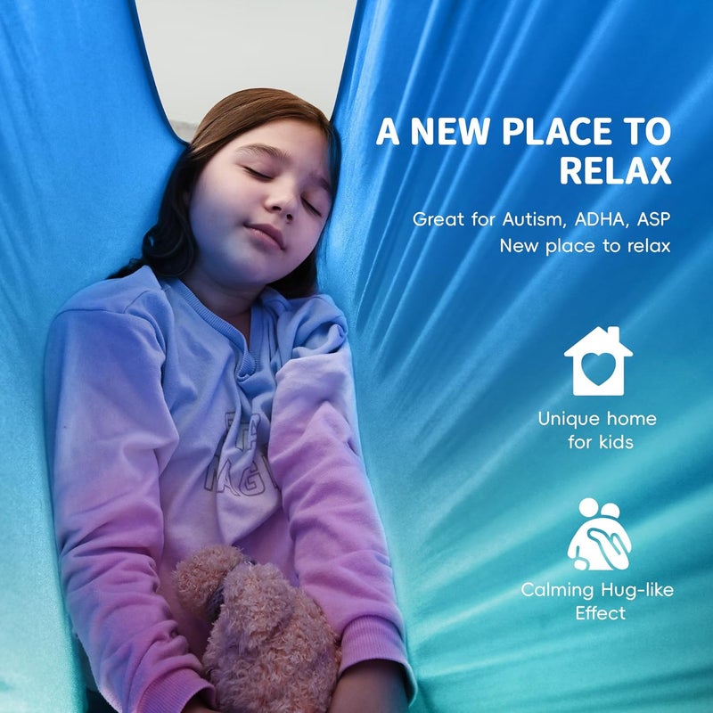 OUTREE Sensory Swing for Kids with 360° Swivel Hanger, Indoor Therapy Swing Great for Autism, ADHD, Sensory Processing Disorder, and Autistic Children (Blue/White) - Image 4