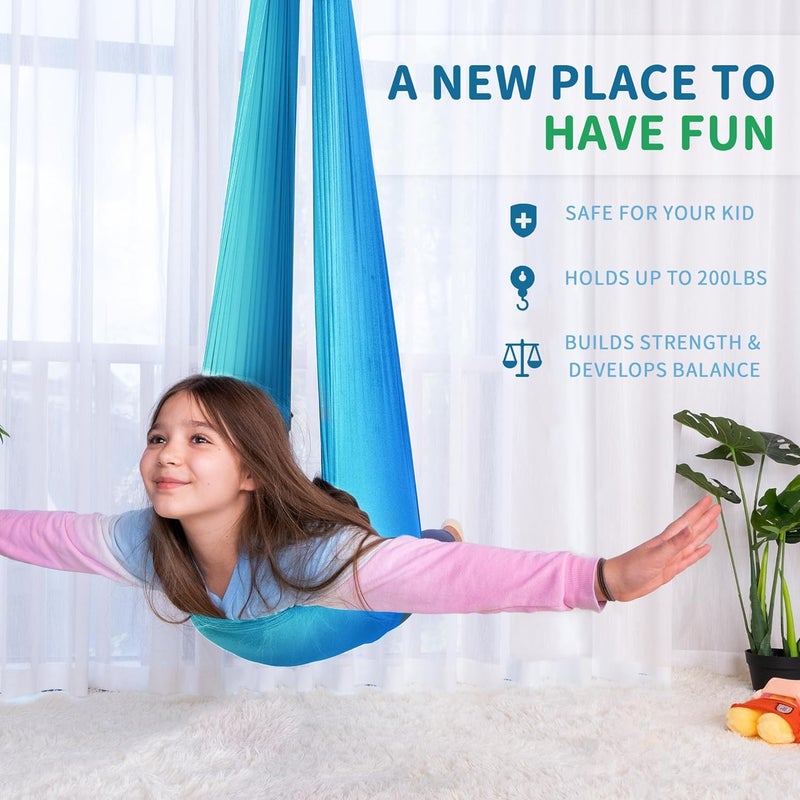 OUTREE Sensory Swing for Kids with 360° Swivel Hanger, Indoor Therapy Swing Great for Autism, ADHD, Sensory Processing Disorder, and Autistic Children (Blue/White) - Image 2