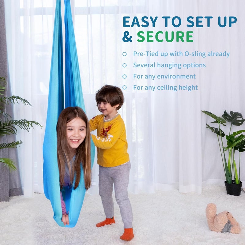 OUTREE Sensory Swing for Kids with 360° Swivel Hanger, Indoor Therapy Swing Great for Autism, ADHD, Sensory Processing Disorder, and Autistic Children (Blue/White) - Image 5