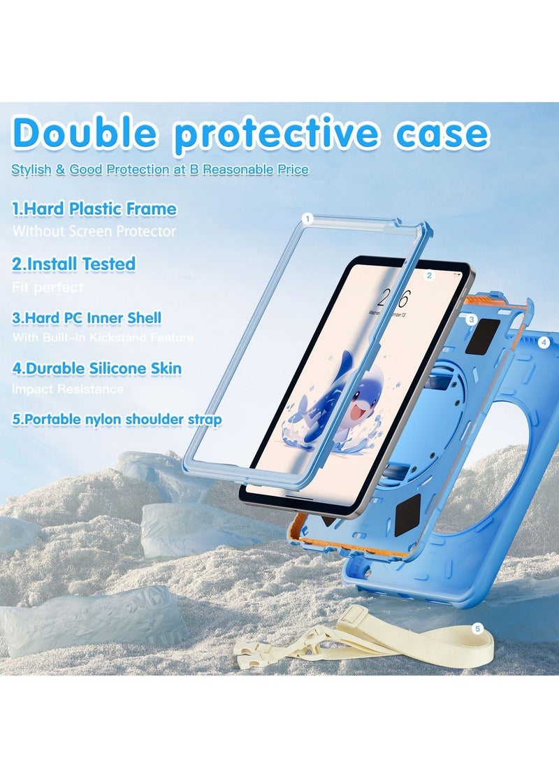 حافظة واقية للأطفال لأجهزة iPad (A16) متوافقة مع iPad من الجيل الحادي عشر (2025، 11 بوصة) / تناسب أيضًا طراز 2022 مقاس 10.9 بوصة وطرازات الجيل العاشر حافظة واقية مزدوجة الطبقة مع لوحة خلفية ناعمة من السيليكون بتصميم على شكل دلفين، مزودة بمقبض دوار وحزام كتف، مصممة خصيصًا للأطفال. - Image 4