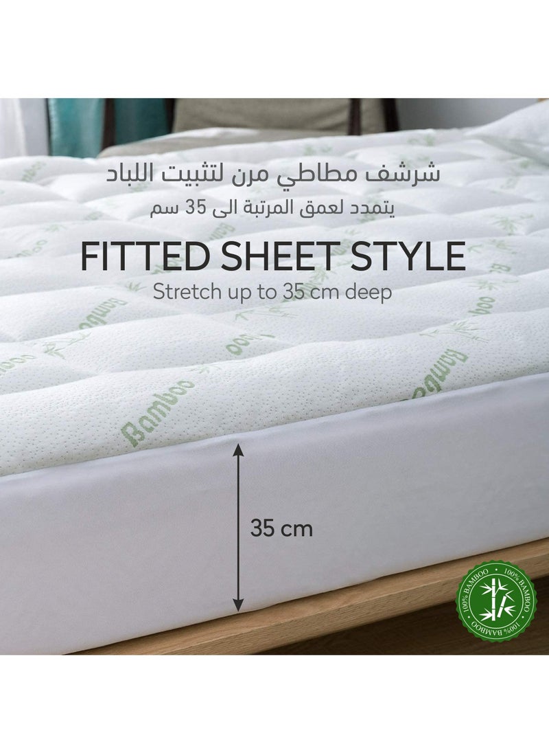 Mattress Topper Hotel Style King Size With Fitted Style 200 x 200 + 8 Cms, Premium Quality Bamboo Viscose Fabric 1000 Gsm, White