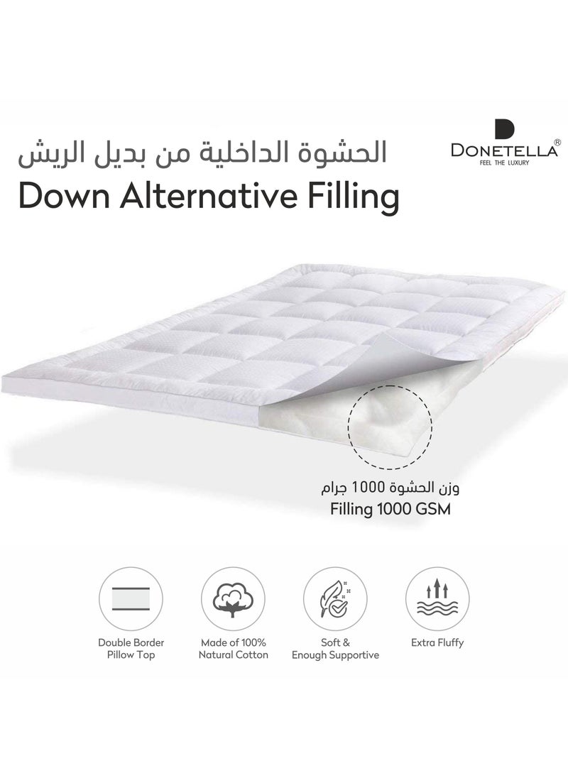 Donetella Mattress Topper Hotel Style King Size With Fitted Style 200 x 200 + 8 Cms, Premium Quality Bamboo Viscose Fabric 1000 Gsm, White  - Image 5