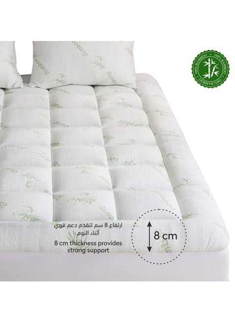 Mattress Topper Hotel Style King Size With Fitted Style 200 x 200 + 8 Cms, Premium Quality Bamboo Viscose Fabric 1000 Gsm, White