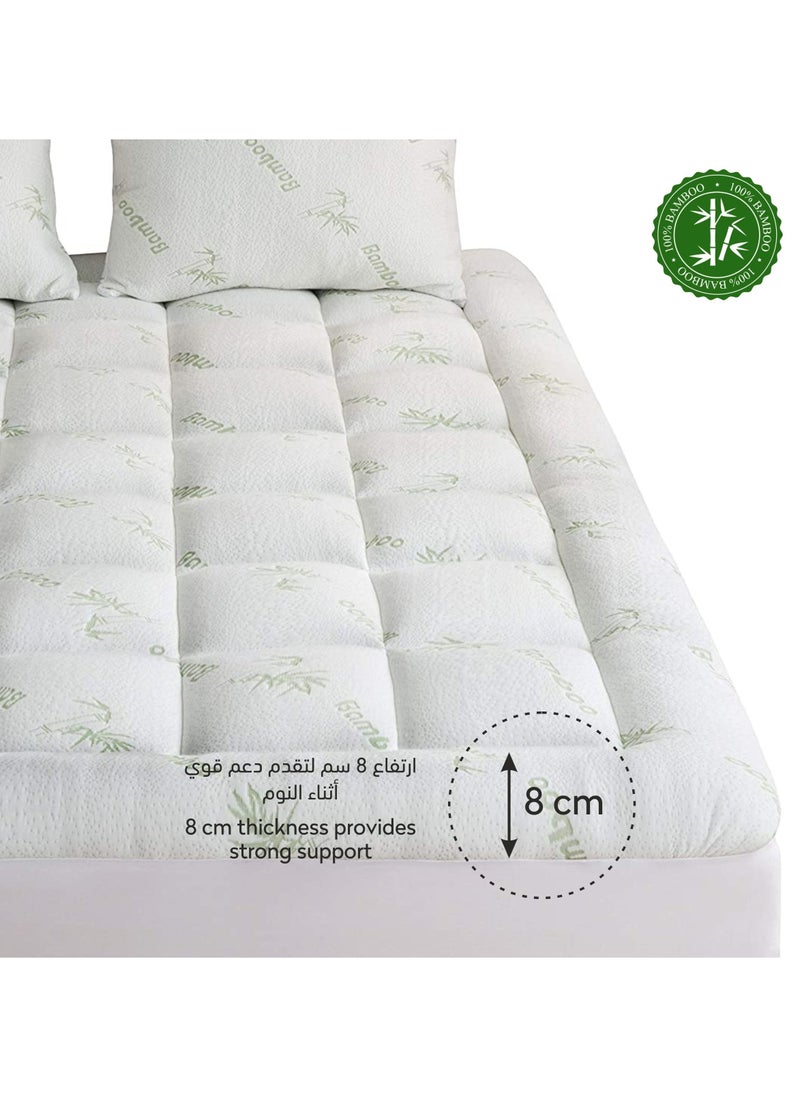 Donetella Mattress Topper Hotel Style King Size With Fitted Style 200 x 200 + 8 Cms, Premium Quality Bamboo Viscose Fabric 1000 Gsm, White  - Image 1