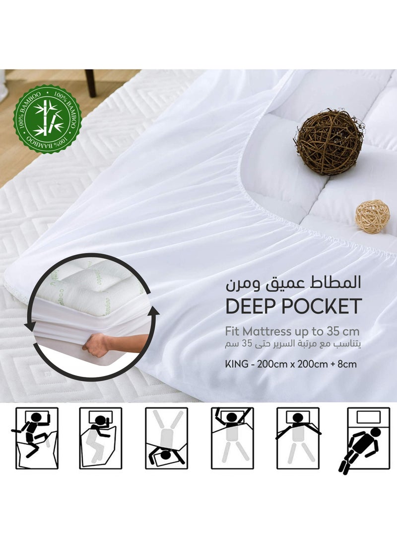 Donetella Mattress Topper Hotel Style King Size With Fitted Style 200 x 200 + 8 Cms, Premium Quality Bamboo Viscose Fabric 1000 Gsm, White  - Image 3
