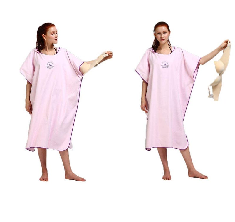 Hiturbo Microfiber Surf Poncho, Wetsuit Changing Bath Robe, Quick Dry Pool Swim Beach Towel with Hood (Pink) - Image 2
