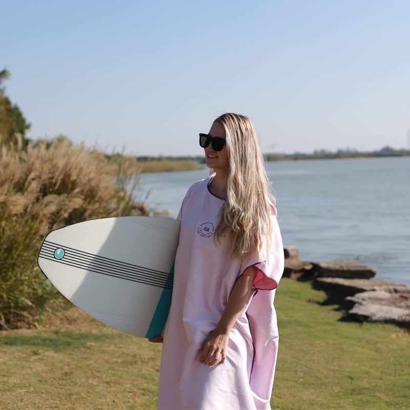 Hiturbo Microfiber Surf Poncho, Wetsuit Changing Bath Robe, Quick Dry Pool Swim Beach Towel with Hood (Pink) - Image 5