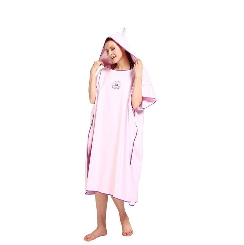 Hiturbo Microfiber Surf Poncho, Wetsuit Changing Bath Robe, Quick Dry Pool Swim Beach Towel with Hood (Pink) - Image 3