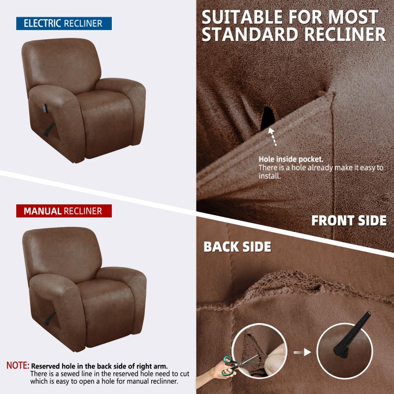 molasofa Leather Like Recliner Chair Covers - Large Lazy Boy Recliner Chair Covers for Reclining Chair 4 Pieces Washable Recliner Slip Covers That Stay in Place (Brown) - Image 3