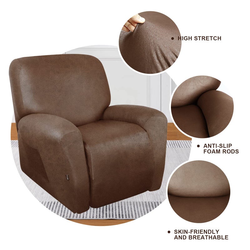 molasofa Leather Like Recliner Chair Covers - Large Lazy Boy Recliner Chair Covers for Reclining Chair 4 Pieces Washable Recliner Slip Covers That Stay in Place (Brown) - Image 5