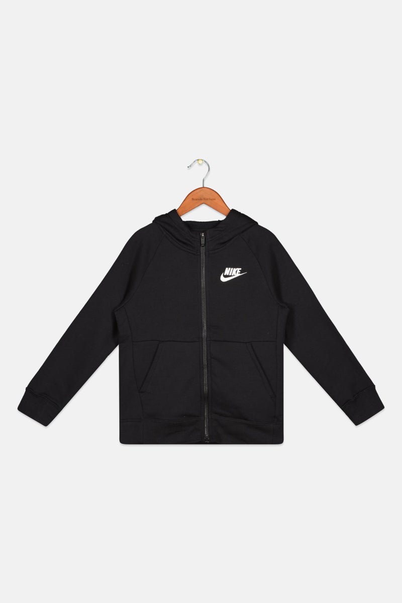 Nike Kids Girl Long Sleeve Brand Logo Full Zip Outdoor Sweatshirt, Black  - Image 1