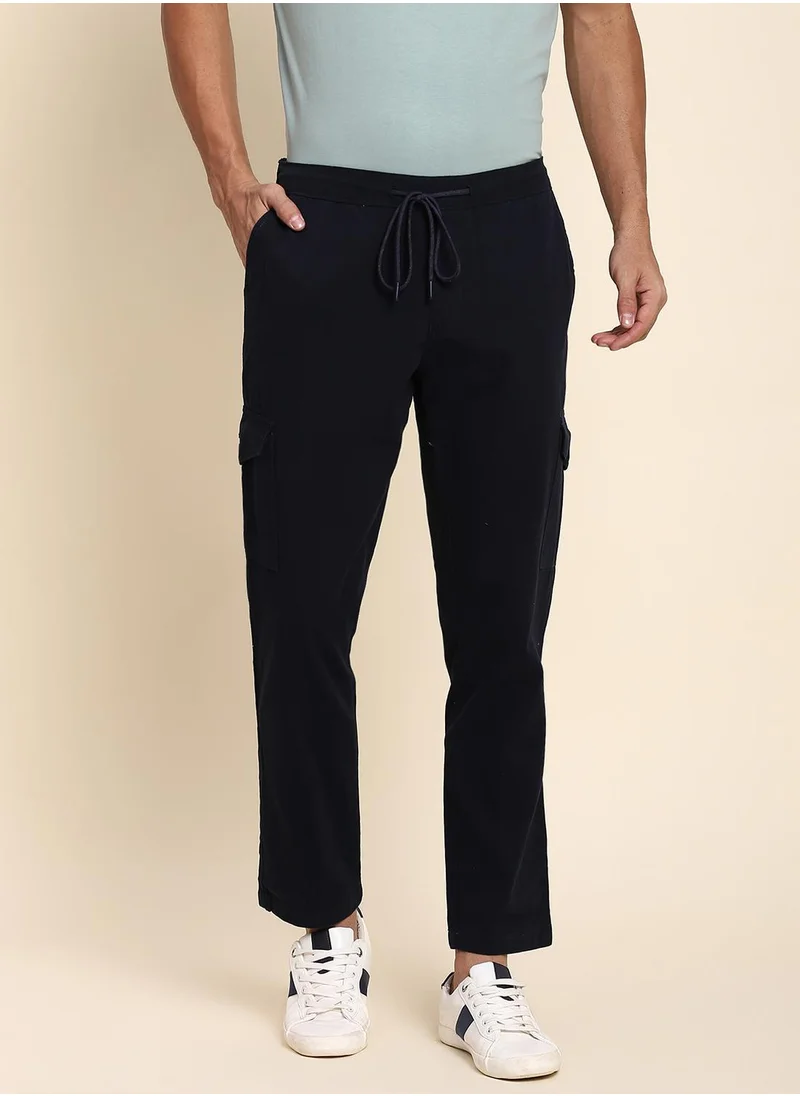 Dennis Lingo Navy Casual Trousers for Men - Regular Fit, Cotton Lycra