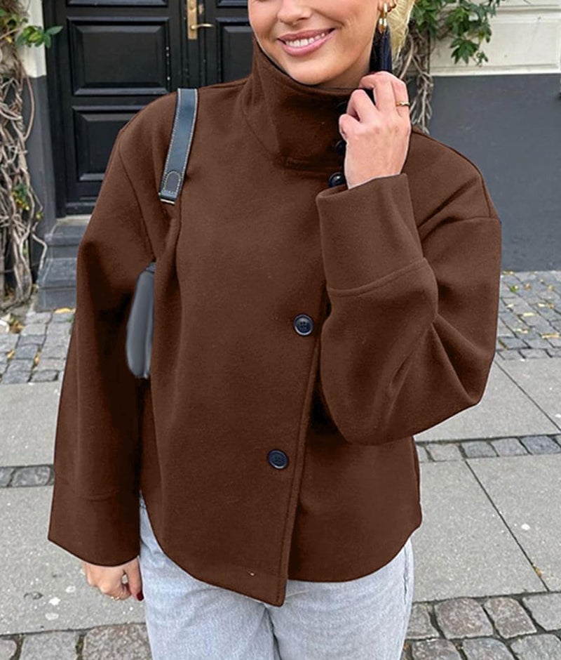 CHARTOU Women Crop Pea Coat Wool Blend Winter Loose Casual Short Jacket Outwear (Medium, Coffee) - Image 2